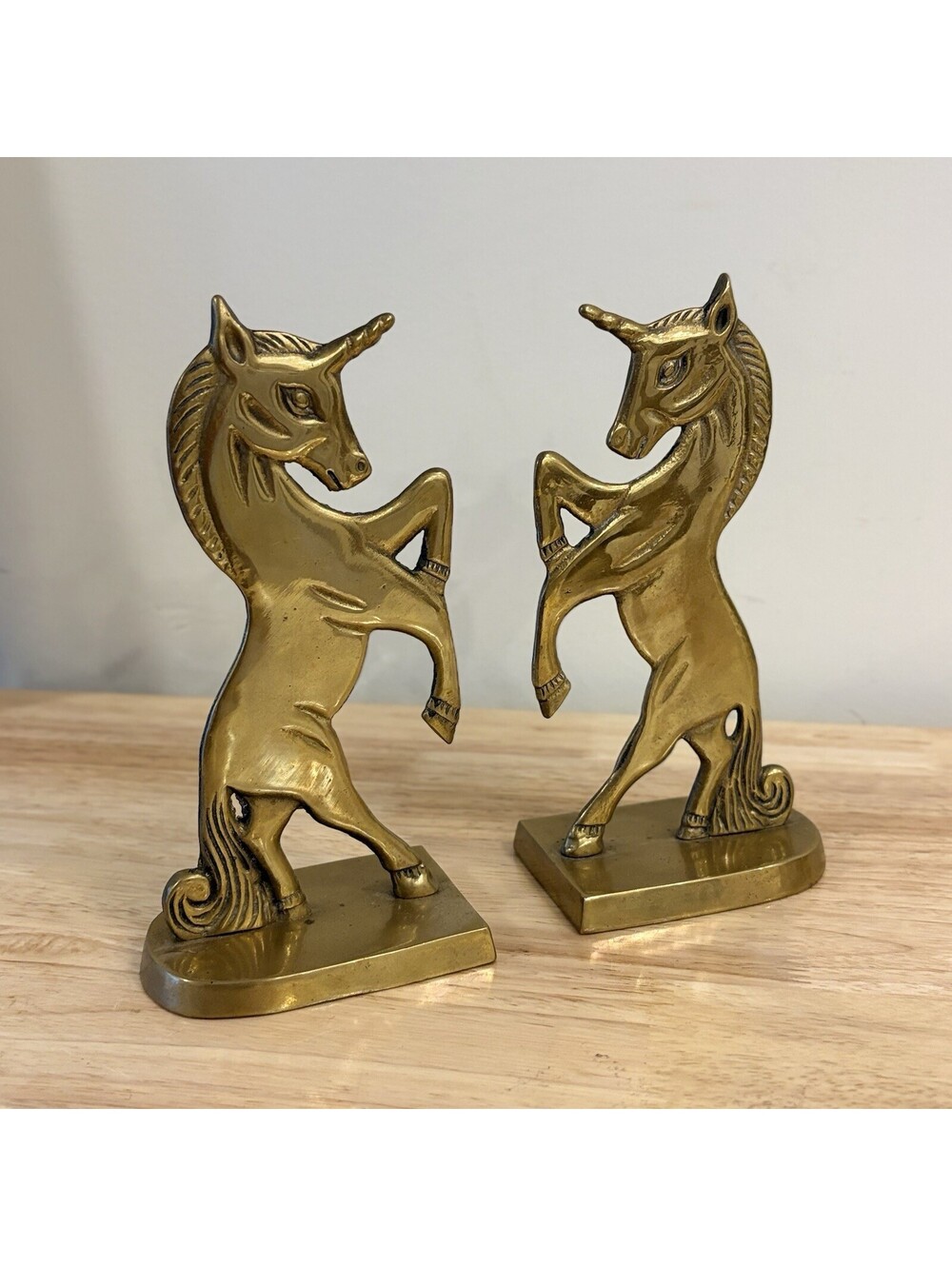 Vintage Decorative Brass Unicorn Fantasy Bookends MCM